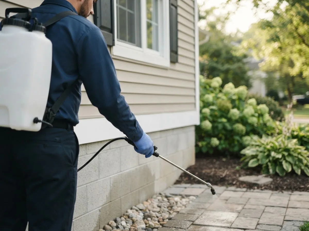Pest control technician inspecting a home in Hamilton, KS